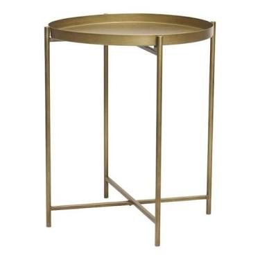 Imagem de Mesa Lateral Decorativa Multiuso Em Metal Com Bandeja Removível - Casa
