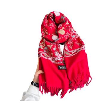 Imagem de Cachecol Feminino De Inverno Quente Em Caxemira Pashmina Com Bordado, 