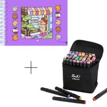Imagem de Kit Livro De Colorir Bobbie Goods Capa Dura+48 Canetas Touch, Lilás