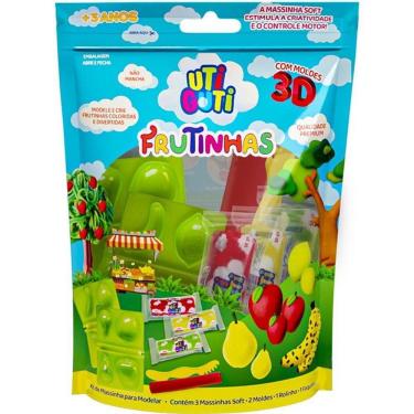 Imagem de Kit Massa de Modelar Frutinhas com Forminhas 3D Rolinho e Faquinha 7 Peças Utiguti