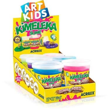 Imagem de Kit Slime Kimeleka Dinos Fossil com Fósseis de Dinossauros 180g Caixa com 6 Unidades Acrilex