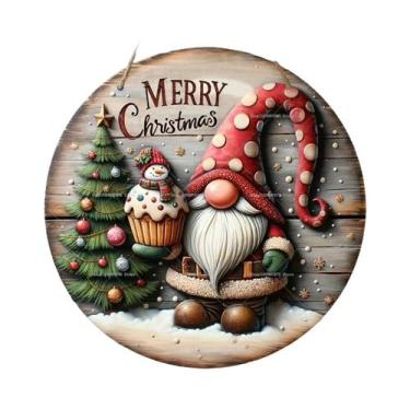 Imagem de Placa De Madeira Feliz Natal 2D Com Gnomo E Boneco De Neve Para Pendur