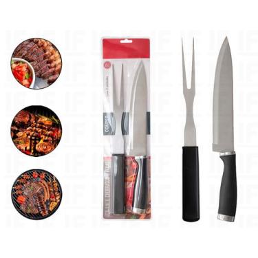 Imagem de Kit Churrasco 2 Pcs Garfo E Faca Em Inox E Polipropileno - Tbt