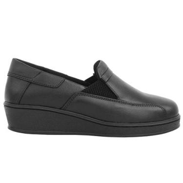 Imagem de Sapato Feminino Anabela Couro Legítimo Confortável Slip On - SLZ, Pret