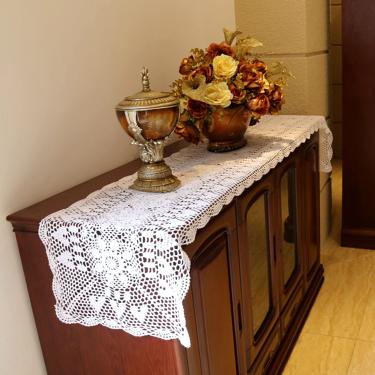 Imagem de vanyear Toalha de mesa branca de crochê, toalha de mesa, rústica, retangular, 38 x 238 cm, branca