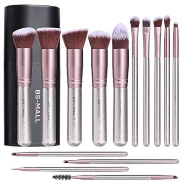 Imagem de BS-MALL Pincéis de maquiagem premium base sintética corretivos em pó sombras para os olhos maquiagem conjunto de pincéis com 14 peças, roxo prateado com estojo