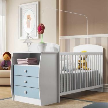 Imagem de Berço Cômoda para Colchão 60 x 130cm Rafael Multimóveis Branco/Azul