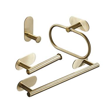 Imagem de Suporte de papel higiênico dourado preto ganchos de toalha acessórios de banheiro conjuntos de ferragens de banheiro de montagem de parede de quarto de aço inoxidável, A61845GN