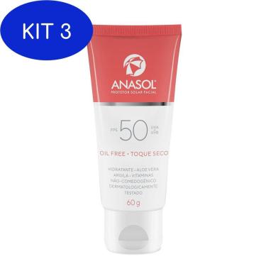Imagem de Kit 3 Anasol Fps 50 Protetor Facial Toque Seco Com Argila Orgânica