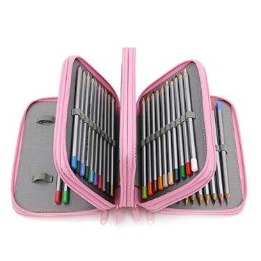 Imagem de Hztyyier Estojo de lápis Oxford de grande capacidade, quatro camadas, 72 compartimentos, bolsa organizadora de lápis de cor, porta-lápis portátil com alça (rosa)
