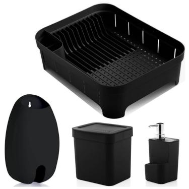 Imagem de Kit Cozinha Escorredor De Louças + Lixeira 2,5L + Dispenser Detergente + Porta Sacolas - Ou