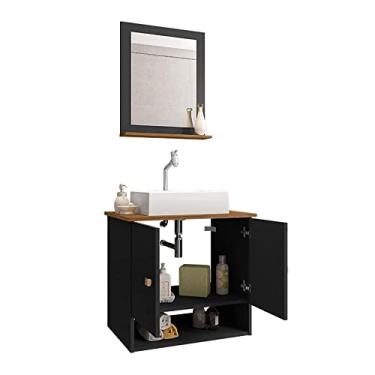 Imagem de Gabinete Banheiro Deli Cuba Torino Bco Torneira DL08 Val ABS Cor: Preto Fosco/Nature