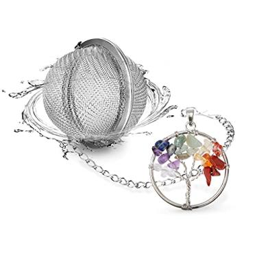 Imagem de Infusor de chá de árvore da vida de quartzo de cristais naturais de cura, chás para chá solto, pingente de pedra preciosa de 7 chacras 18/8 bola de chá de malha de aço inoxidável projetada pela Taygate