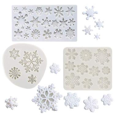 Imagem de Conjunto de 3) Moldes de flocos de neve para o inverno, moldes de pasta de silicone de flocos de neve para bolo, decoração de cupcake, chocolate, doces, polímero, argila, molde de resina, materiais de festa congelados