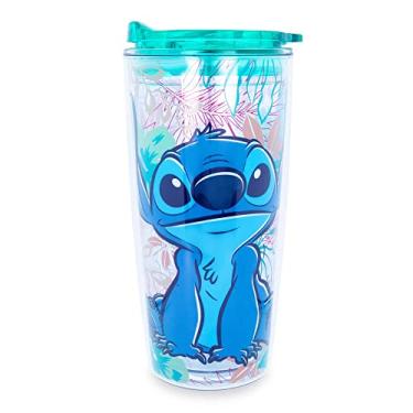 Imagem de Disney Lilo & Stitch Copo de acrílico para viagem com tampa deslizante | Copo alto de carnaval frio para bebidas, suco, limonada | Essenciais de casa e cozinha, presentes fofos e colecionáveis |