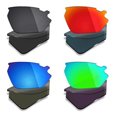 Imagem de 4 pares de lentes polarizadas de substituição Mryok para óculos de sol Rudy Project Stratofly - Stealth preto/vermelho fogo/azul gelo/verde esmeralda
