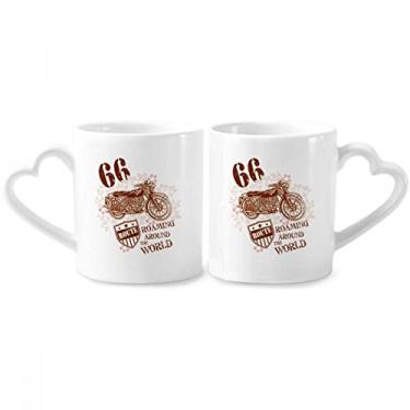 Imagem de Conjunto de canecas de porcelana para casais, ilustração de texto, flor, para moto, coração