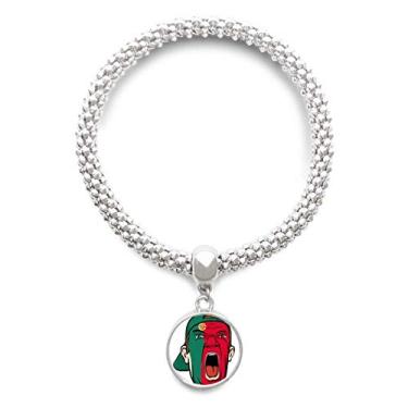 Imagem de DIYthinker Bandeira de Portugal cabeça de maquiagem facial gritando boné pulseira prata pingente joia corrente pulseira ajustável, Metal, Na