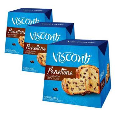 Imagem de 3 Panetones Visconti, Pannetone Gotas De Chocolate 400G