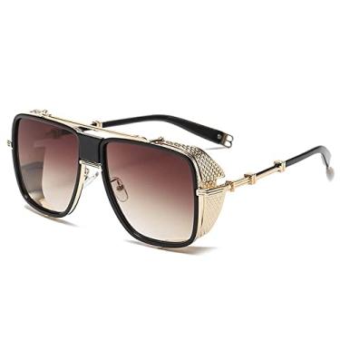 Imagem de Óculos de sol de armação oca de tamanho grande para homens, liga vintage punk, óculos de sol femininos, chiques, tons frios, chá de ouro, tamanho único