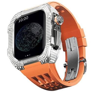 Imagem de TONECY Kit de modificação de relógio, kit de pulseira de relógio de luxo para Apple Watch 8 Ultra 45mm luxo viton pulseira estojo de titânio para Iwatch 7 8 45mm modificação de atualização