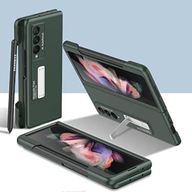 Imagem de Porta-caneta Frame S Slot Case para Samsung Galaxy Z Fold 3 5G Case Magnetic Kickstand Hard PC Cover para Z Fold3 5G (NO S Pen), Verde Escuro, Para Z Fold 3 5G