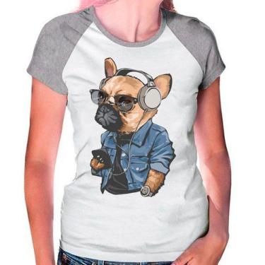 Imagem de Camiseta Raglan Buldog Francês Pet Dog Cinza Branca Fem01 - Design Cam