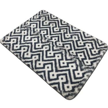 Imagem de Tapete Grande Carpete Retangular Felpudo Geométrico, 2x1,5m - 2 Estampas em Preto e Cinza - Base Antiderrapante - escritório, sala e quarto (BRANCO/CINZA D)