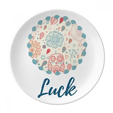 Imagem de Prato de tinta de planta de flor de coruja decorativa de porcelana Salver louças de jantar