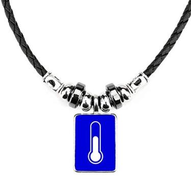 Imagem de DIYthinker Colar de marca de aviso quadrado azul temperatura joia Torque pingente de corda de couro