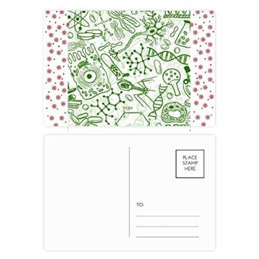 Imagem de Cartão postal de Natal com estrutura de células de microscópio verde com flores biológicas