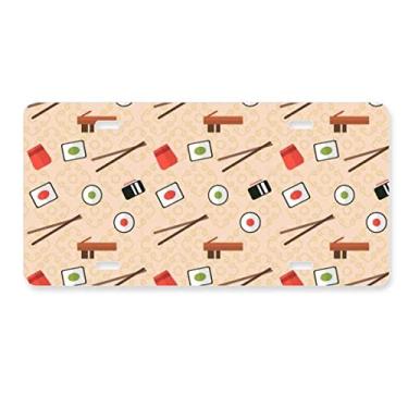 Imagem de DIYthinker Placa de licença japonesa rosa sushi pauzinhos decoração de aço inoxidável automóvel