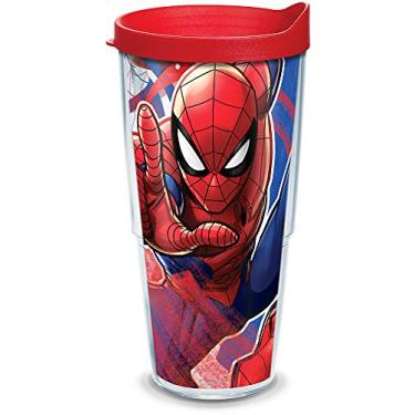 Imagem de Tervis Copo de viagem icônico do Homem-Aranha feito nos EUA com parede dupla da Marvel mantém as bebidas frias e quentes, 680 g, clássico