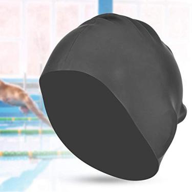 Imagem de Boné de natação esportivo ZJchao, boné de natação feminino, boné de natação, boné de silicone esportivo, feminino/menina para cabelo longo (preto)