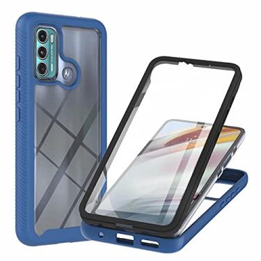Imagem de TANSKE Capa para Motorola Moto G60 com protetor de tela integrado, proteção total 360 à prova de choque, capa traseira de policarbonato rígido + capa bumper antiderrapante de silicone TPU macio - azul