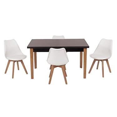 Imagem de Conjunto Mesa de Jantar Luiza 135cm Preta com 4 Cadeiras Leda - Branco