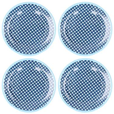 Imagem de Pratos de sobremesa, conjunto de pratos de salada à prova de escaldes de melamina para sobremesas para bolos e lanches para colocar frutas (grade azul escuro)