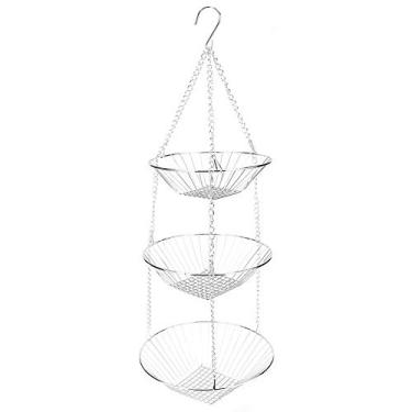 Imagem de Cesta de Frutas Suspensa de 3 Camadas, Cestas Suspensas de Arame de Aço Inoxidável Com Gancho para Cozinha Doméstica, Frutas, Legumes, Flores
