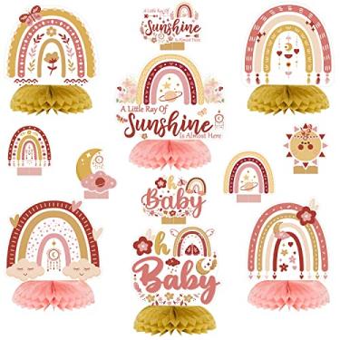 Imagem de 3sscha 12 peças de centro de mesa boho arco-íris para chá de bebê, favos de mel boêmios, um pouco de raio de sol, decoração de quarto de verão, suprimentos de cabine de fotos, adereços para festa de