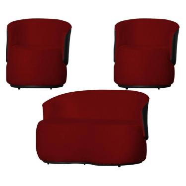 Imagem de Kit 1 Namoradeira e 2 Poltronas Decorativa Orgânica Beatriz Suede Composê Corino Marrom - Estopar