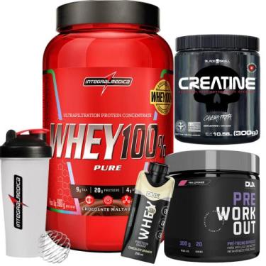 Imagem de Whey 100% Pure Protein 900G - Im + Whey Shake + Pre Workout 300G Dux +