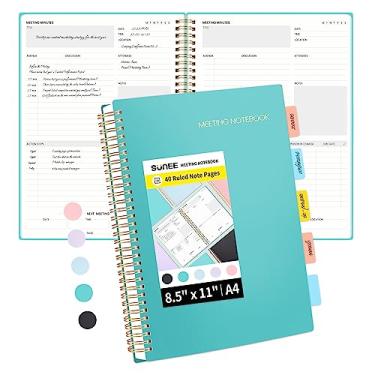 Imagem de SUNEE Caderno de reuniões para trabalho com itens de ação – 160 páginas, planejador de projetos tamanho A4, agenda de reuniões em espiral/organizador de caderno de minutos para mulheres e homens,