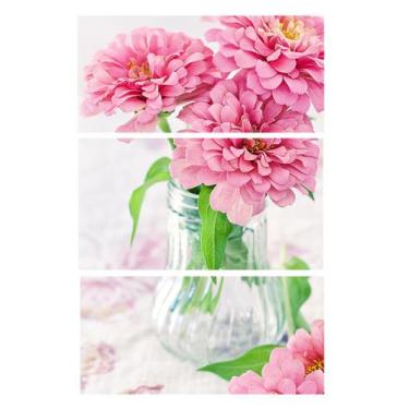 Imagem de Quadro Flores Crisantemos Rosa Vertical  70X150 Trio Atelier Valverde