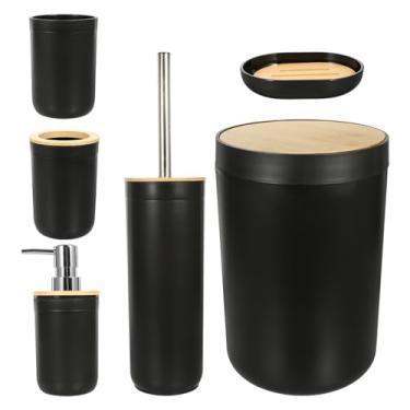 Imagem de VOSAREA 1 Conjunto Jogo De Banheiro Lata De Lixo Para Banheiro Acessórios De Banho e Banho Banheiro De Plástico Pode Escorredor De Sabonete Toalete Bambu Kit De Ferramentas