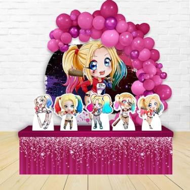 Imagem de Kit Decoração Painel Redondo Festa de Aniversário Infantil Arlequina Cute Desenho