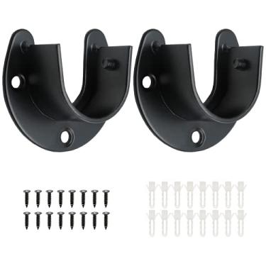 Imagem de Suiwotin 2 pacotes de extremidade de varão de armário de aço inoxidável, suporta 3,8 cm, suporte de guarda-roupa, soquetes de mastro de armário, suporte de vara de flange, formato de U com parafusos, preto
