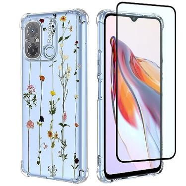 Imagem de GTBDEKI Capa de telefone para Redmi 12C, Poco C55 22120RN86G capa com protetor de tela, capa transparente com padrões de jardim de flores capa protetora para celular para Xiaomi Redmi 12C jardim