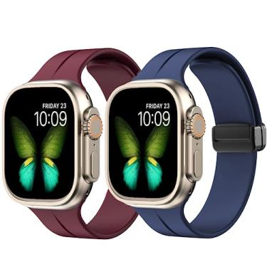 Imagem de SMARTVIN Pulseira de substituição esportiva de silicone macio com fivela magnética de silicone macio de 38 mm, 40 mm, 41 mm, 42 mm, 44 mm, 45 mm, 49 mm, azul noturno + vermelho vinho