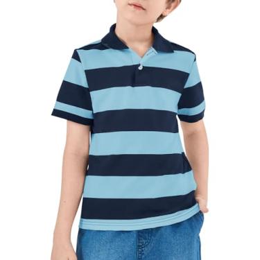 Imagem de Camisa polo listrada infantil verão casual uniforme escolar camisetas tops 5-14 anos, Preto e azul., 13-14 Anos