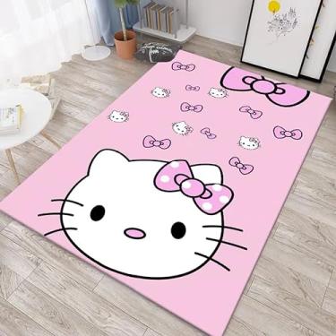Imagem de SOFPRO Tapete de Corredor Lavável Antiderrapante 6,5 x 13,5 cm Personagens de Anime Desenho Animado Tapetes de Área Hello Kitty Kawaii Decoração de Casa Tapetes